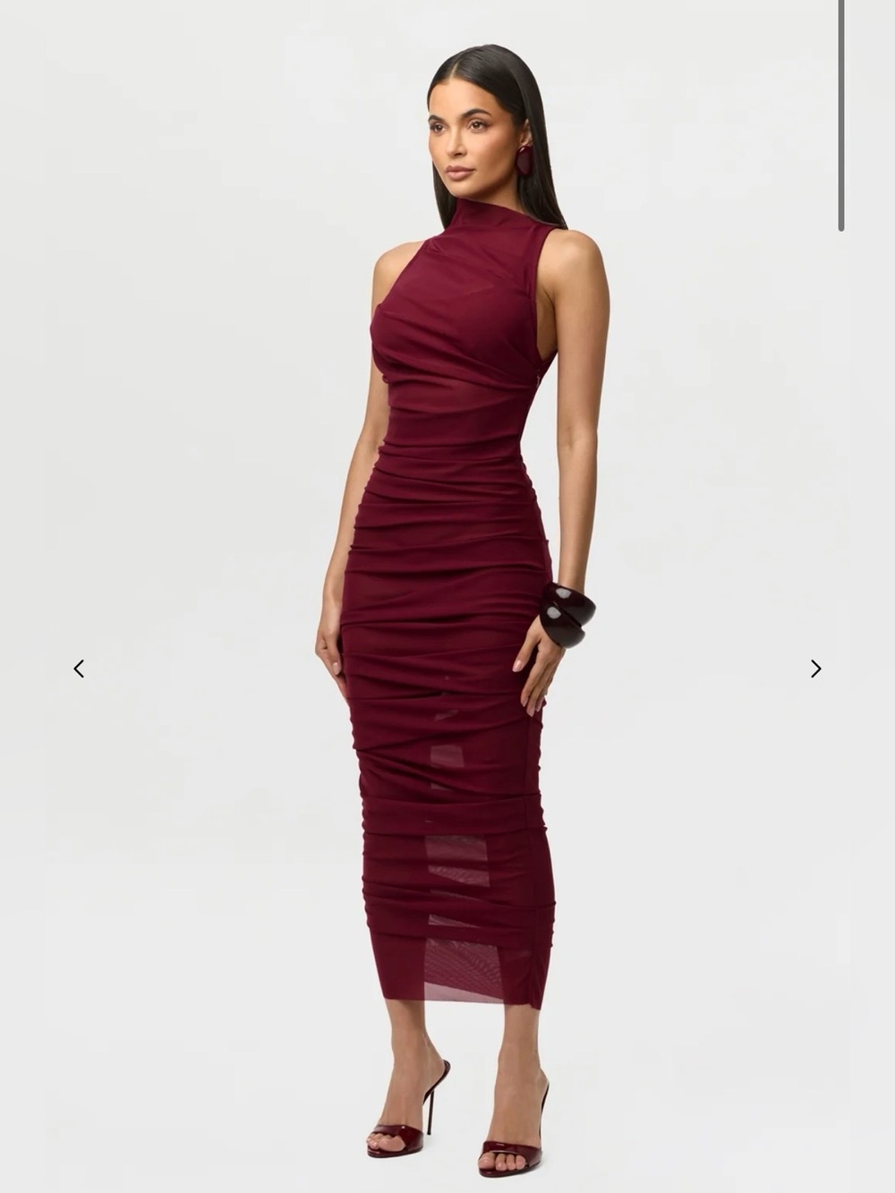 Naked Wardrobe Asymmetric Pleated Midi Dress Sangria